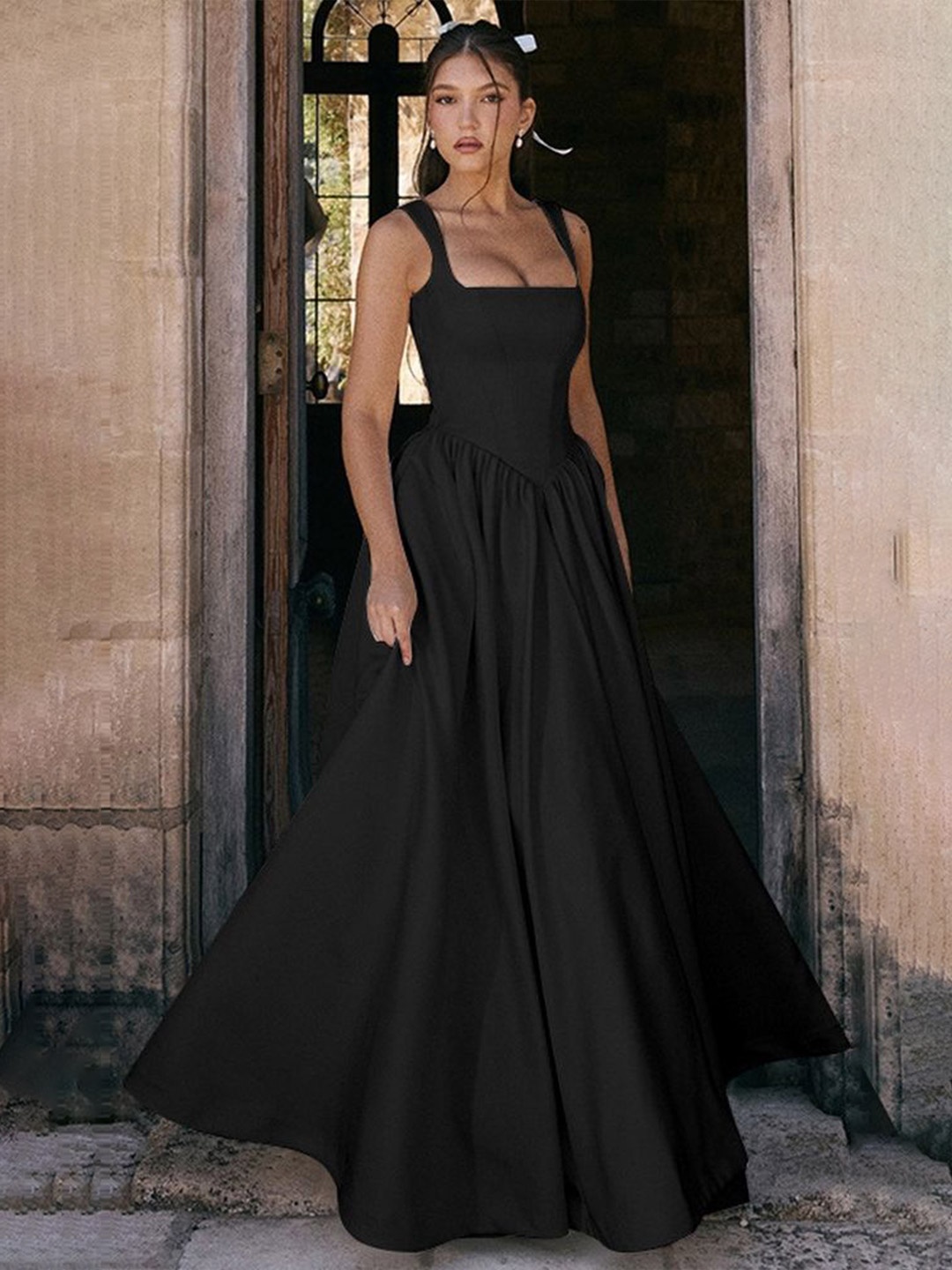 

LULU & SKY Women Shoulder Straps Maxi Dress, Black