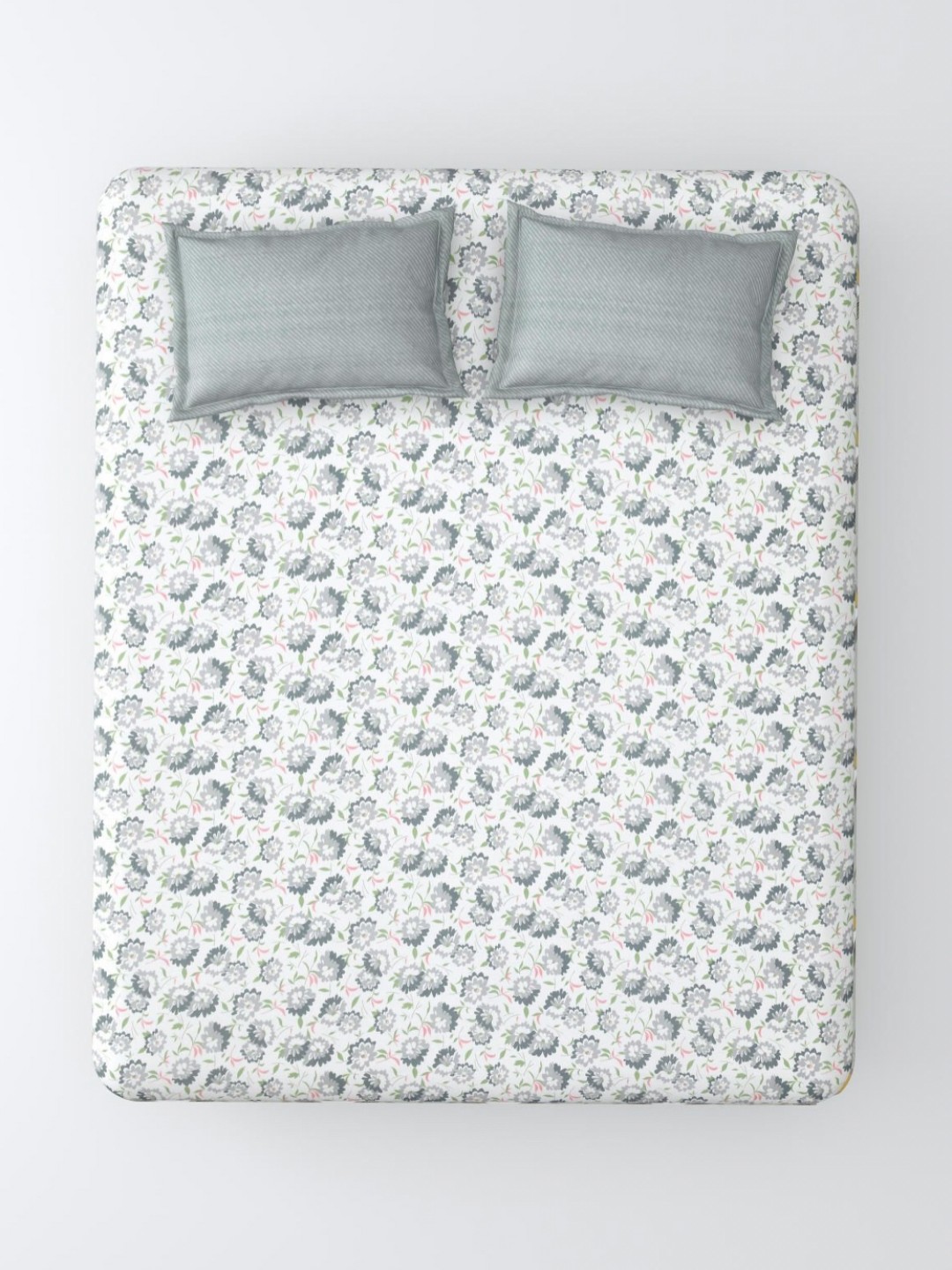 

Aura White & Grey Floral 144 TC Cotton Queen Bedsheet Set 2.54 m x 2.28 m