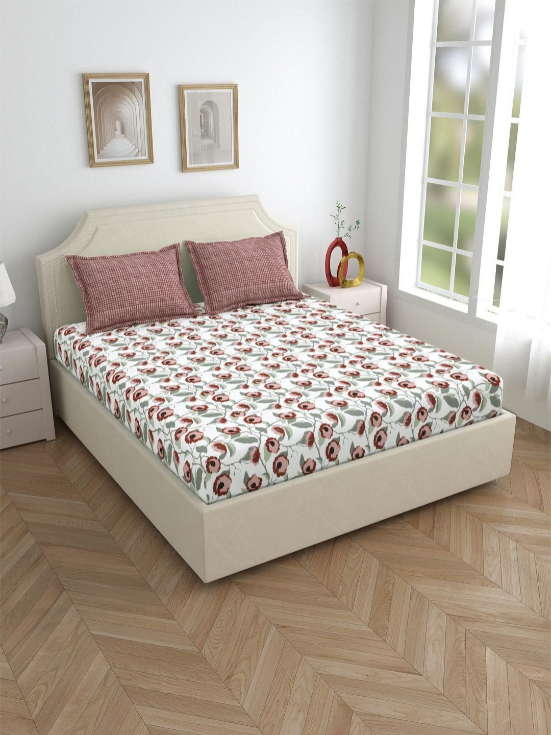 

Aura Grey & Brown Floral 144 TC Cotton King Bedsheet with 2 Pillow Covers 2.74 m x 2.74 m