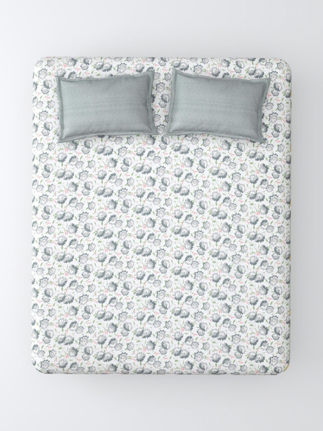 

Aura Grey & White Floral 144 TC King Bedsheet with 2 Pillow Covers