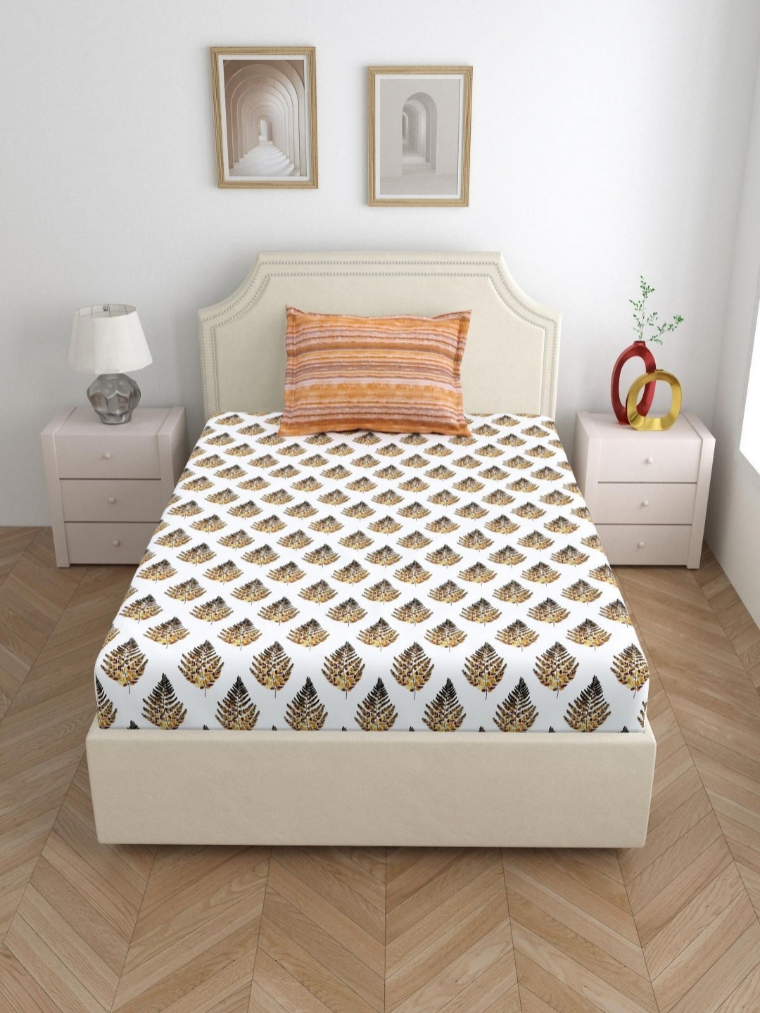

Aura Brown & White Floral 144 TC Single Bedsheet with 1 Pillow Covers