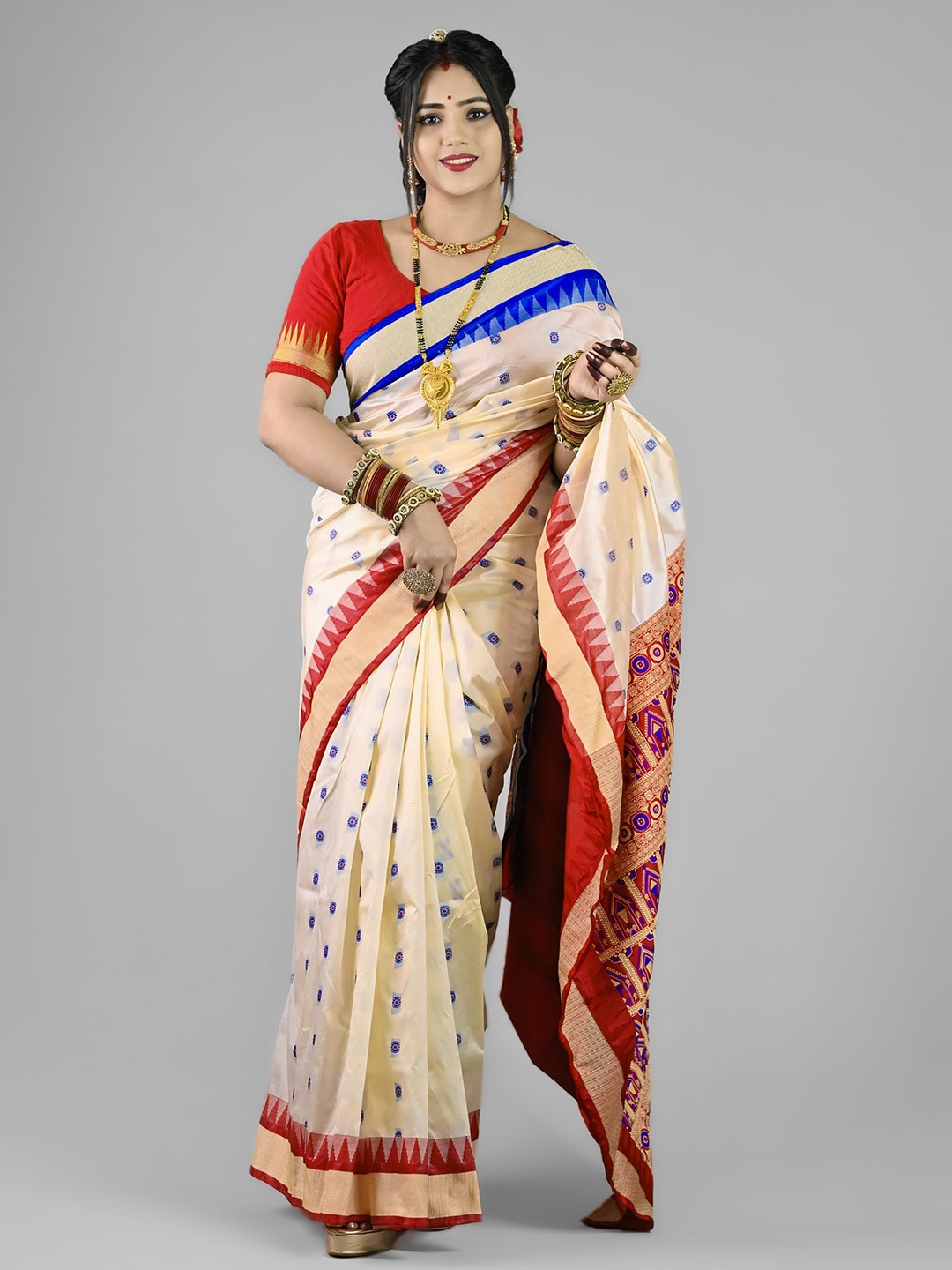 

Shopeezy Tex Fab Woven Design Zari Art Silk Sambalpuri Saree, Cream