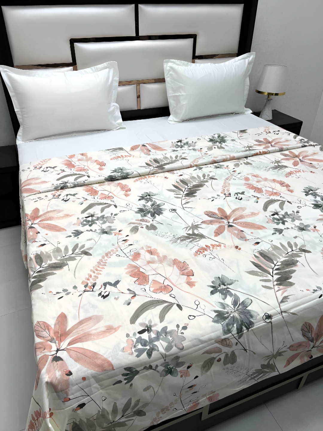 Pure Decor White & Grey Printed 230 TC Pure Cotton Super King Duvet Cover