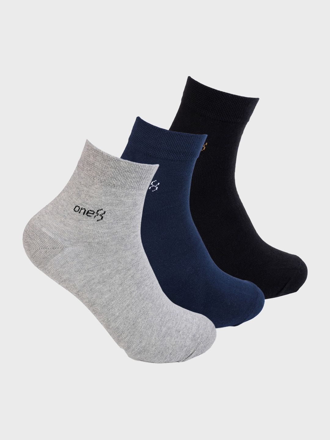 

One8 Men Pack Of 3 All Day Comfort Ankle-Length Socks, Grey melange