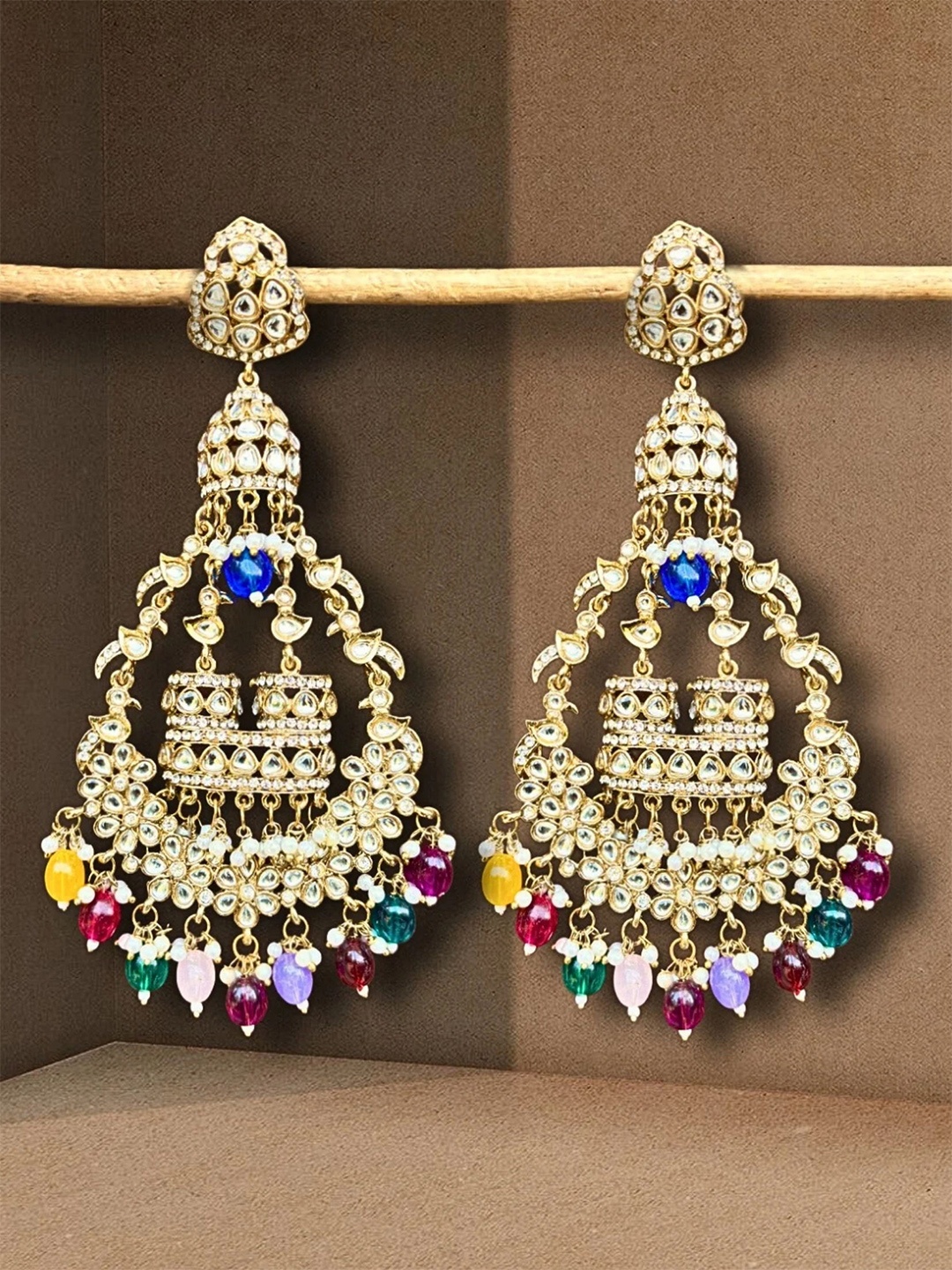 

UnfoldSelf Gold-Plated Stone Studded Contemporary Chandbalis Earrings