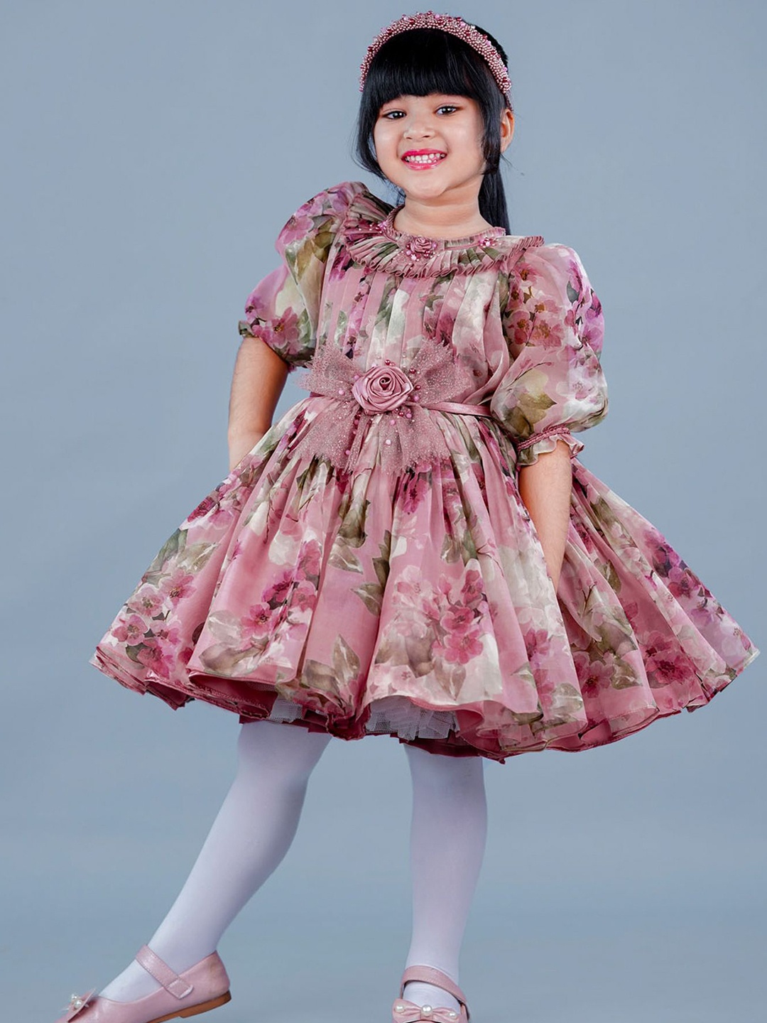 

Li & Li Boutique Floral Puff Sleeve Fit & Flare Dress, Rose gold