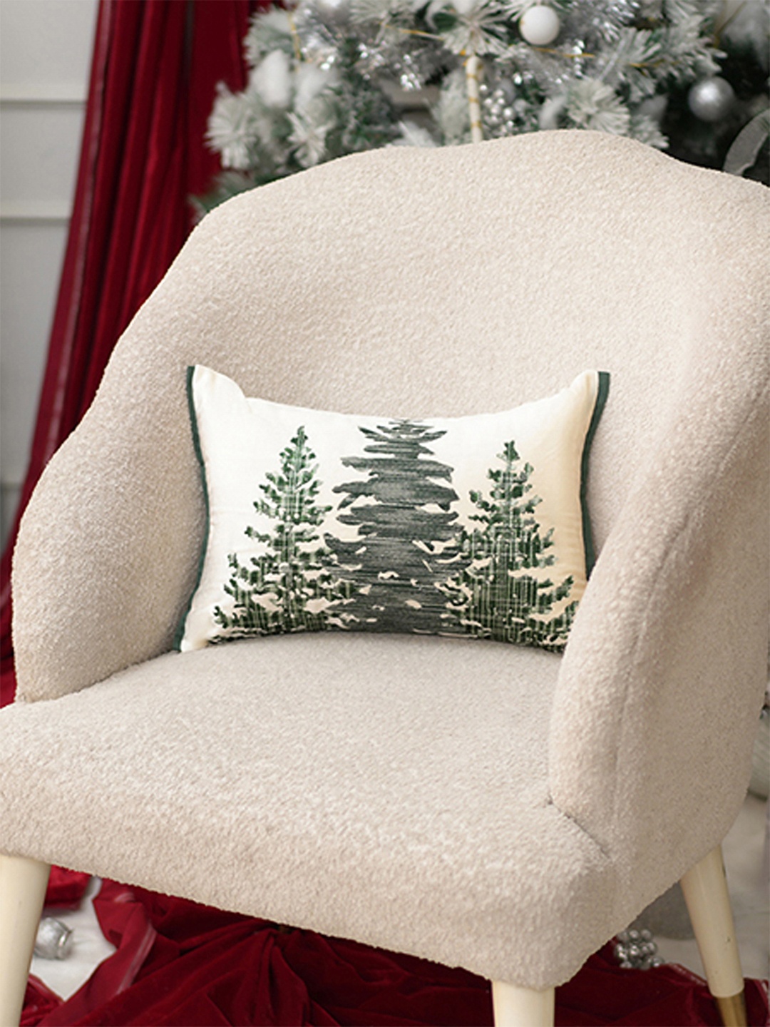 

BELIHODE Set of 2 Highland Trees Embroidered Cushion Cover, Cream