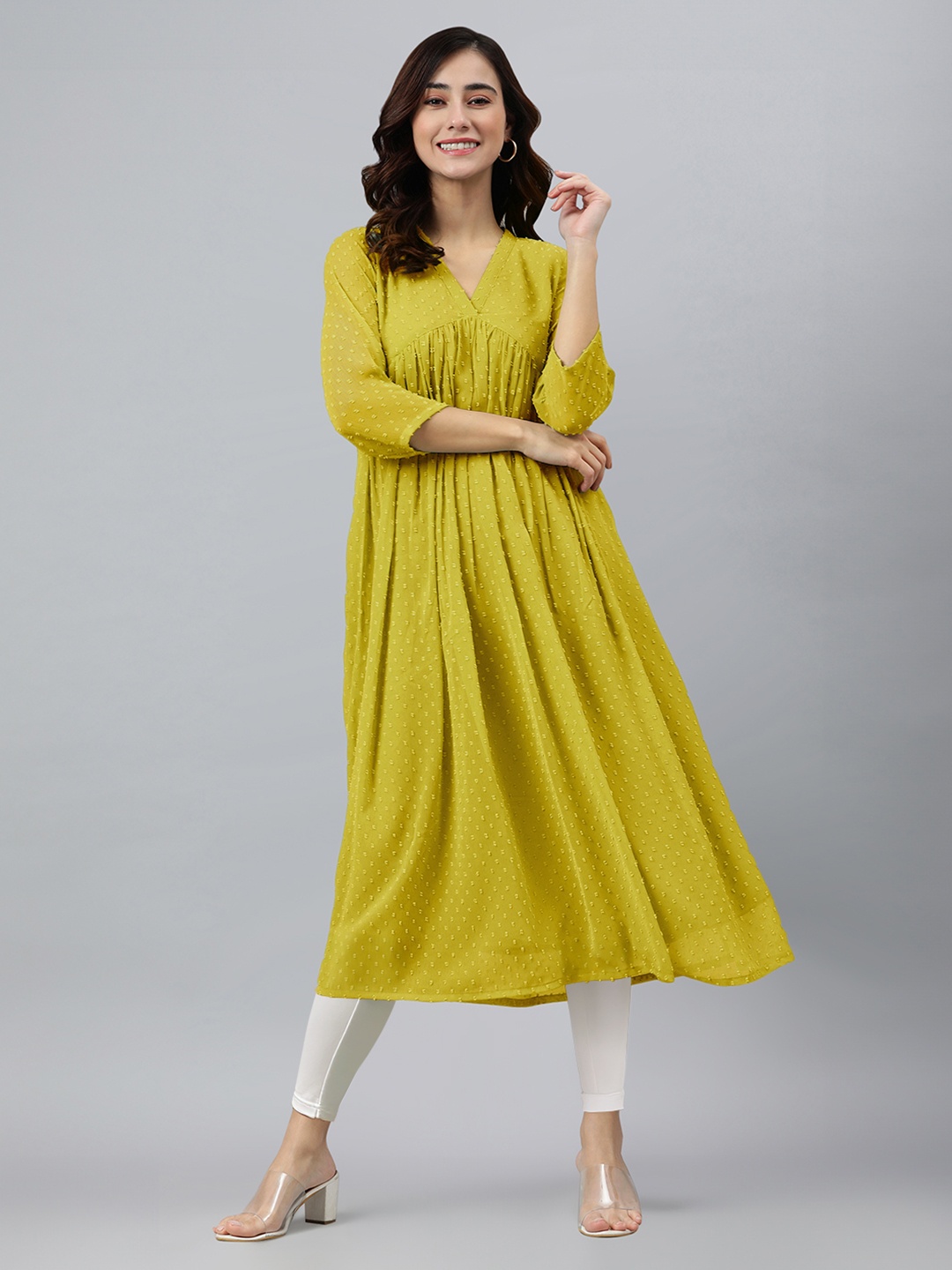 

Janasya Self Design Fit And Flare Ethnic Dresses, Mustard