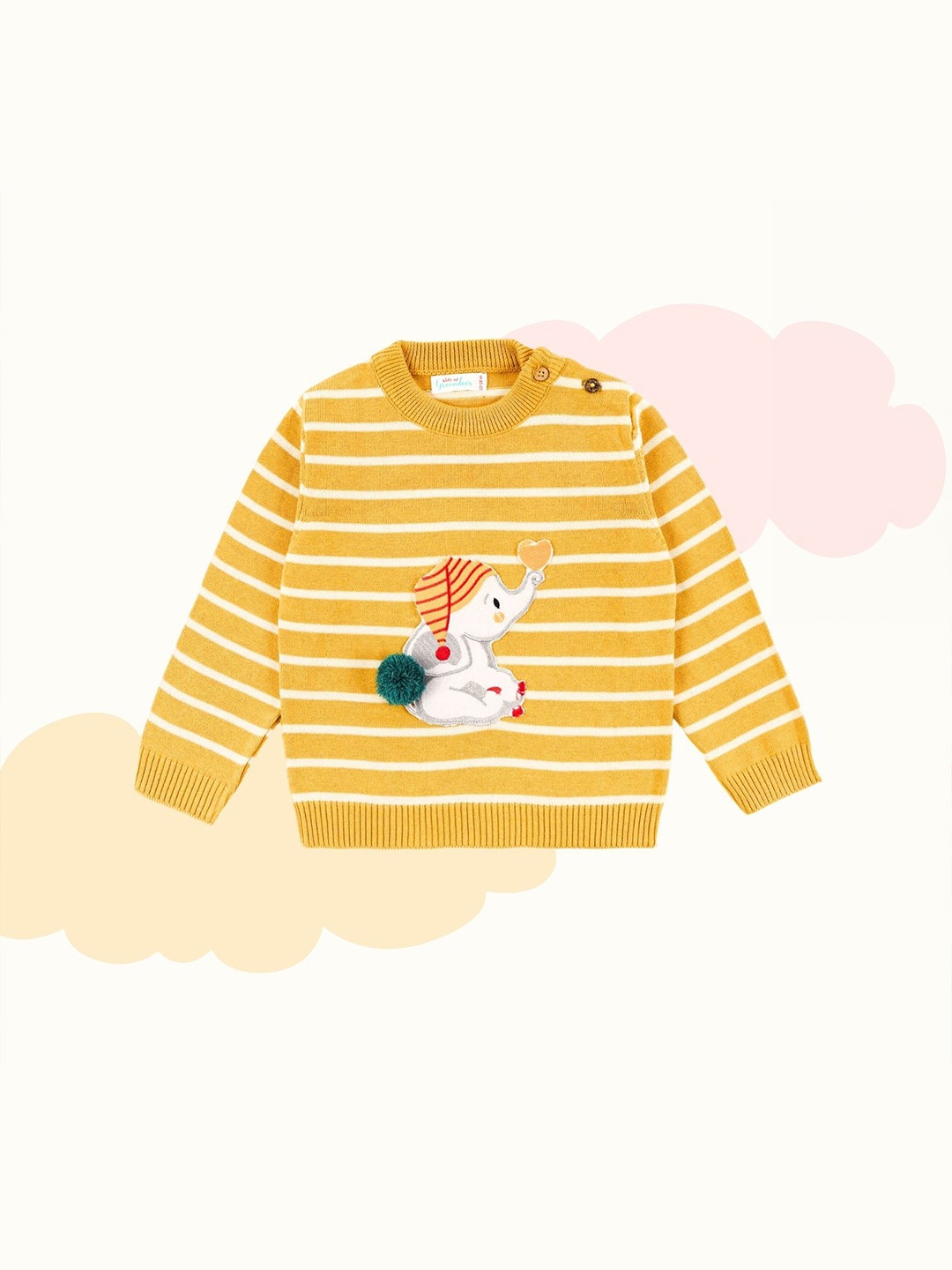 

Greendeer Unisex Kids Striped Pullover with Embroidered Detail, Mustard