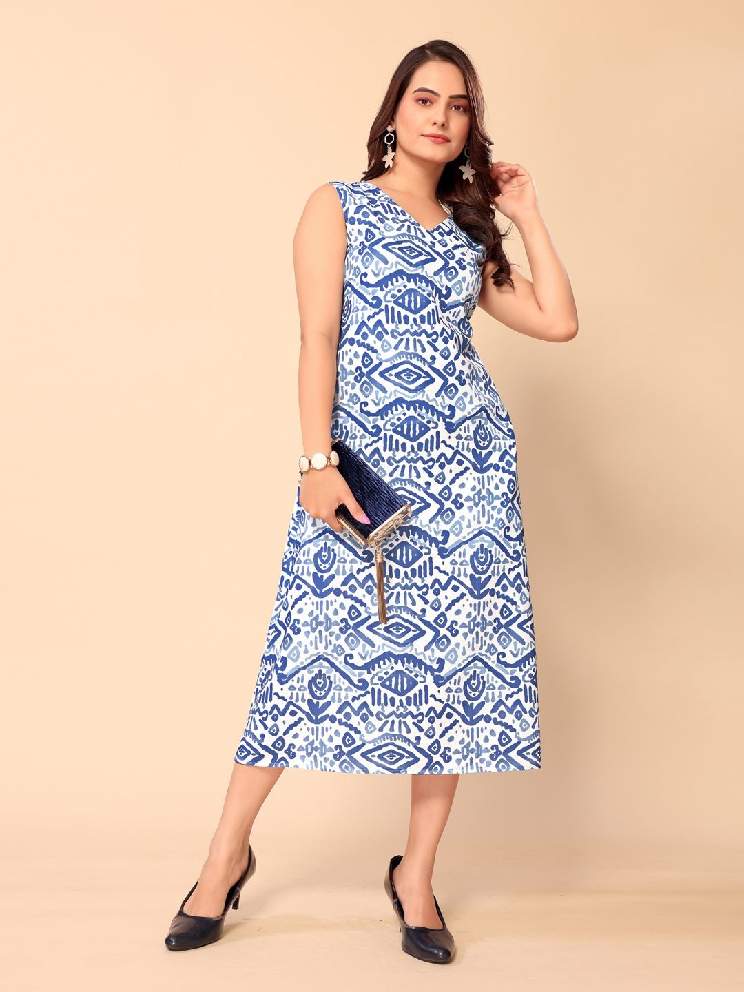 

Fashfun Print A-Line Midi Dress, White