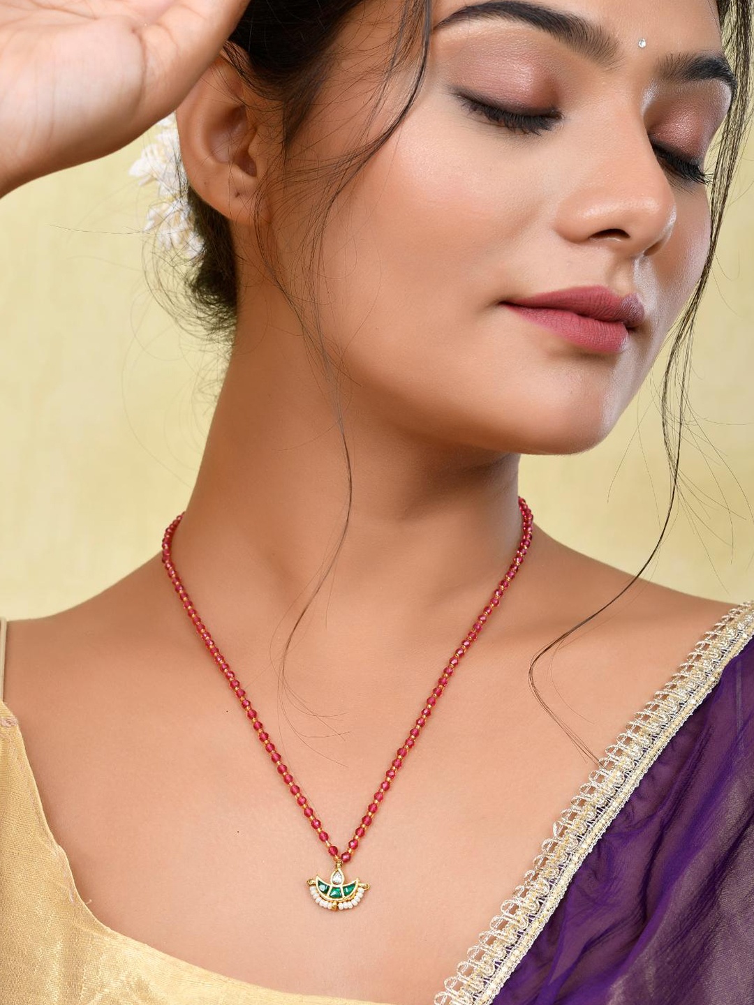 

STYYO Gold-Plated Artificial Stones and Beads Statement Necklace, Pink