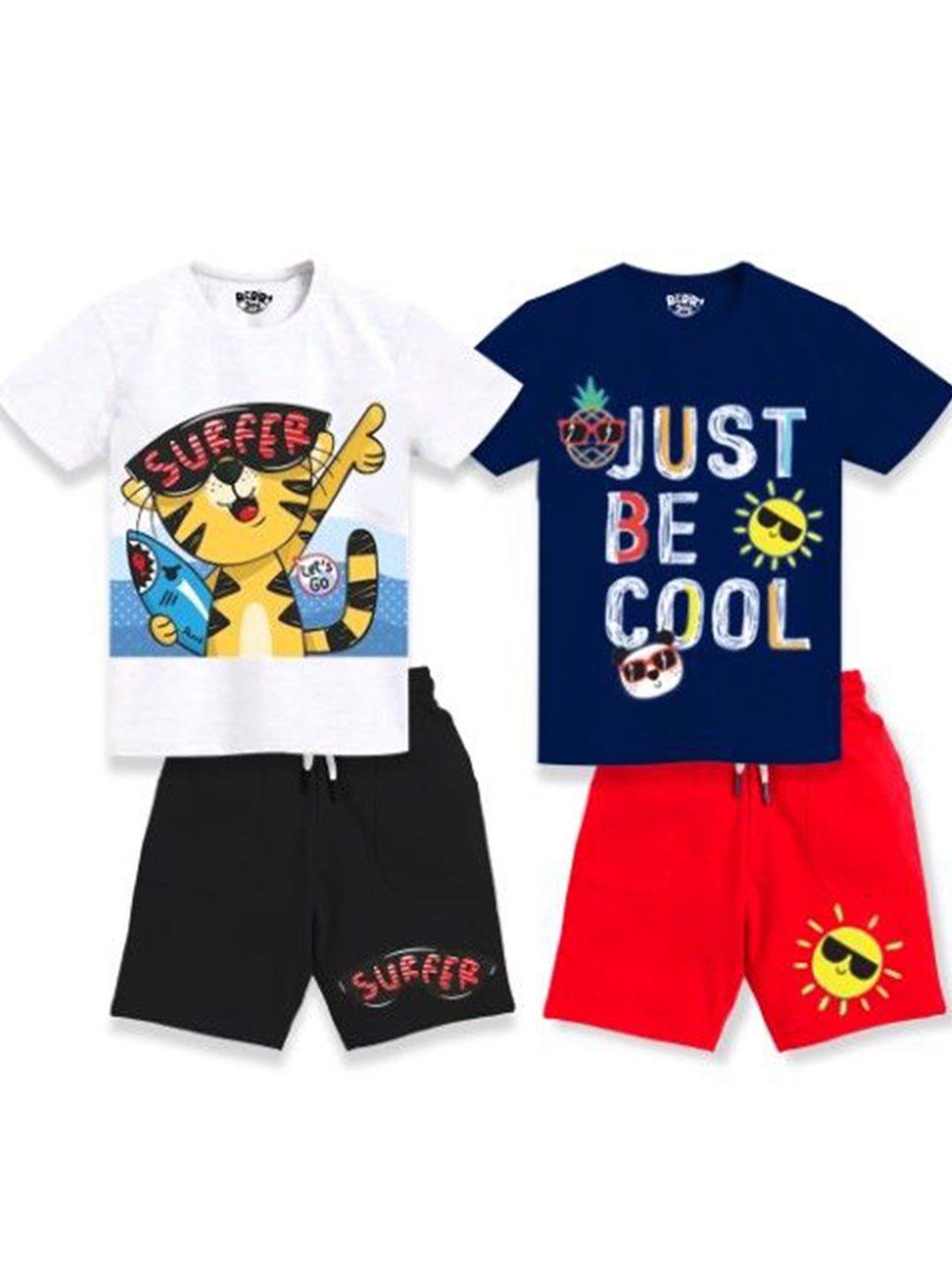 

BERRYJOY Boys Pack Of 2 Printed Short Sleeves T-shirt With Shorts, White