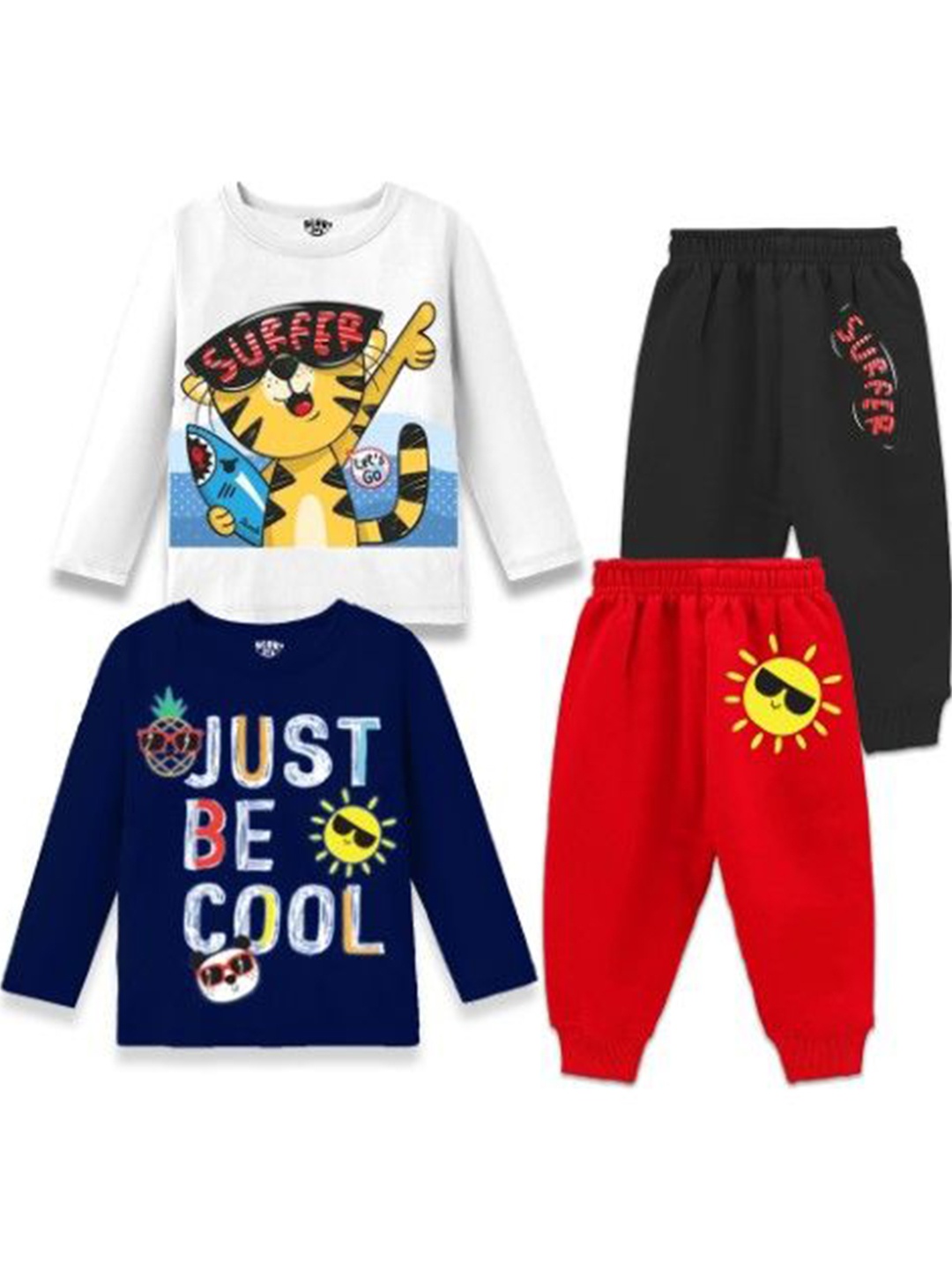 

BERRYJOY Boys Pack Of 2 Printed Long Sleeves T-shirt With Joggers, White