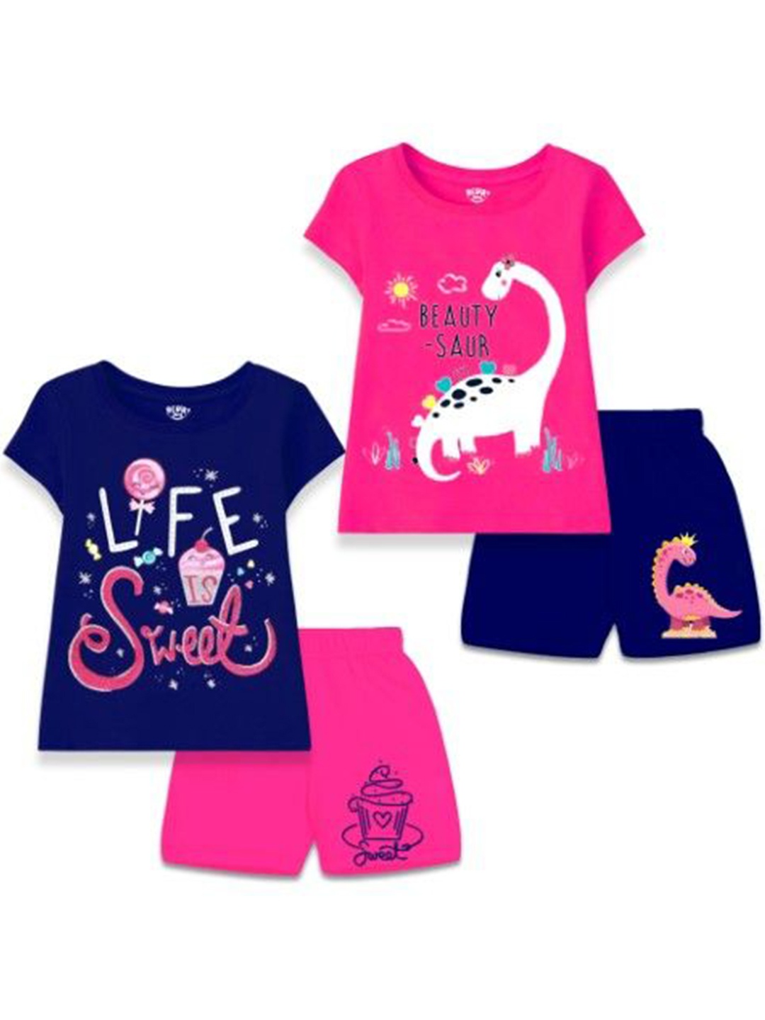 

BERRYJOY Girls Pack Of 2 Printed Short Sleeves T-shirt with Shorts, Pink