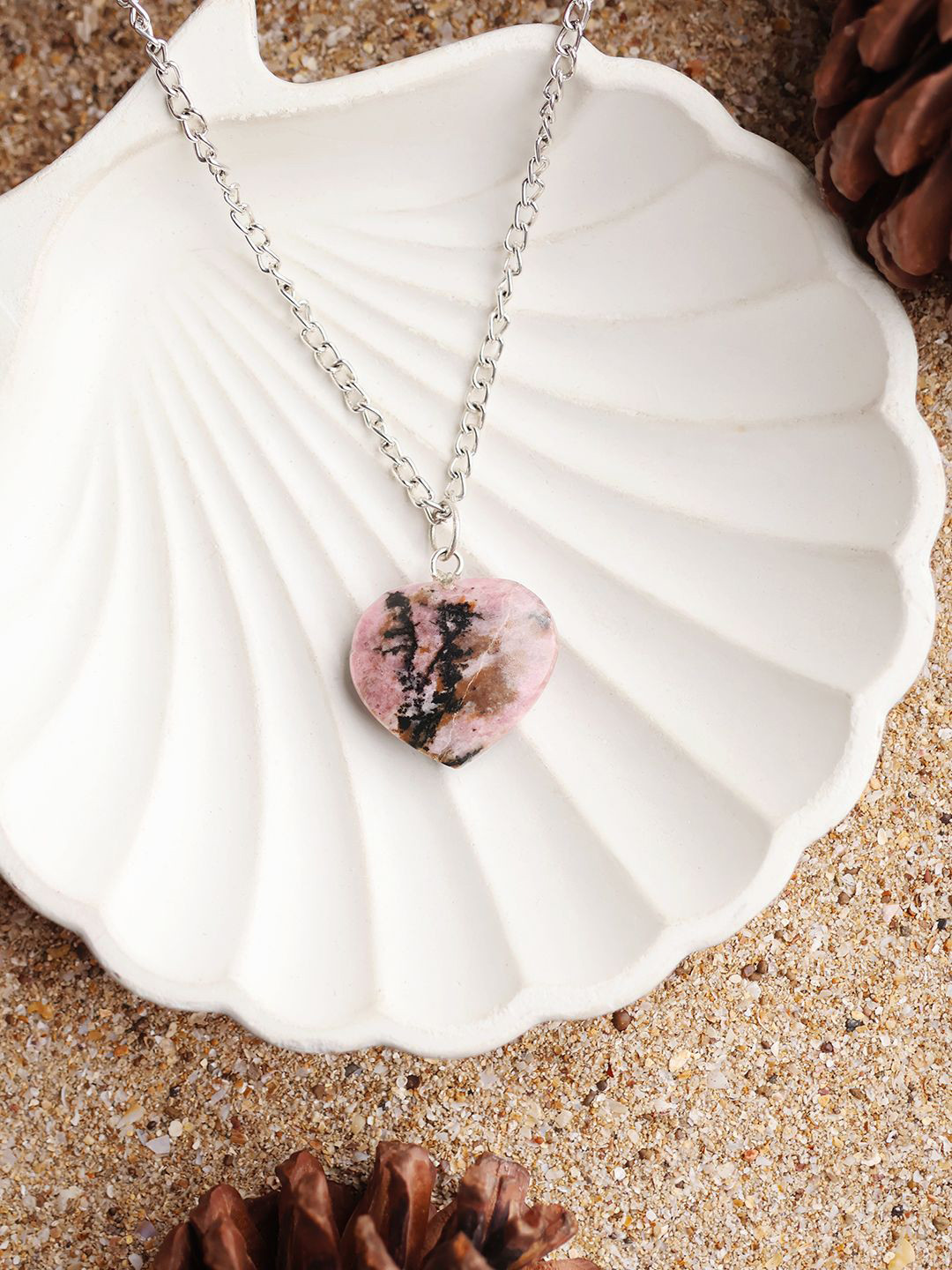 

Shubhanjali Rhodonite Mini Heart Shaped Pendant, Silver
