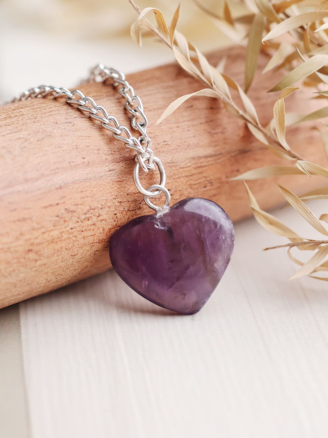 

Shubhanjali Silver Amethyst Stone Studded Mini Heart Shaped Pendant, Purple