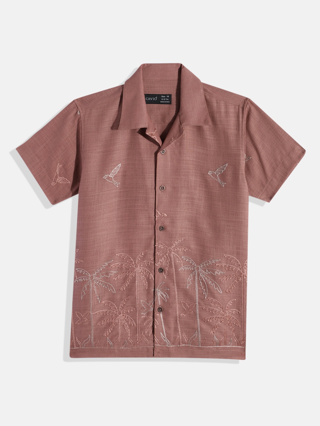 

CAVIO Boys Comfort Embroidered Pure Cotton Casual Shirt, Rust