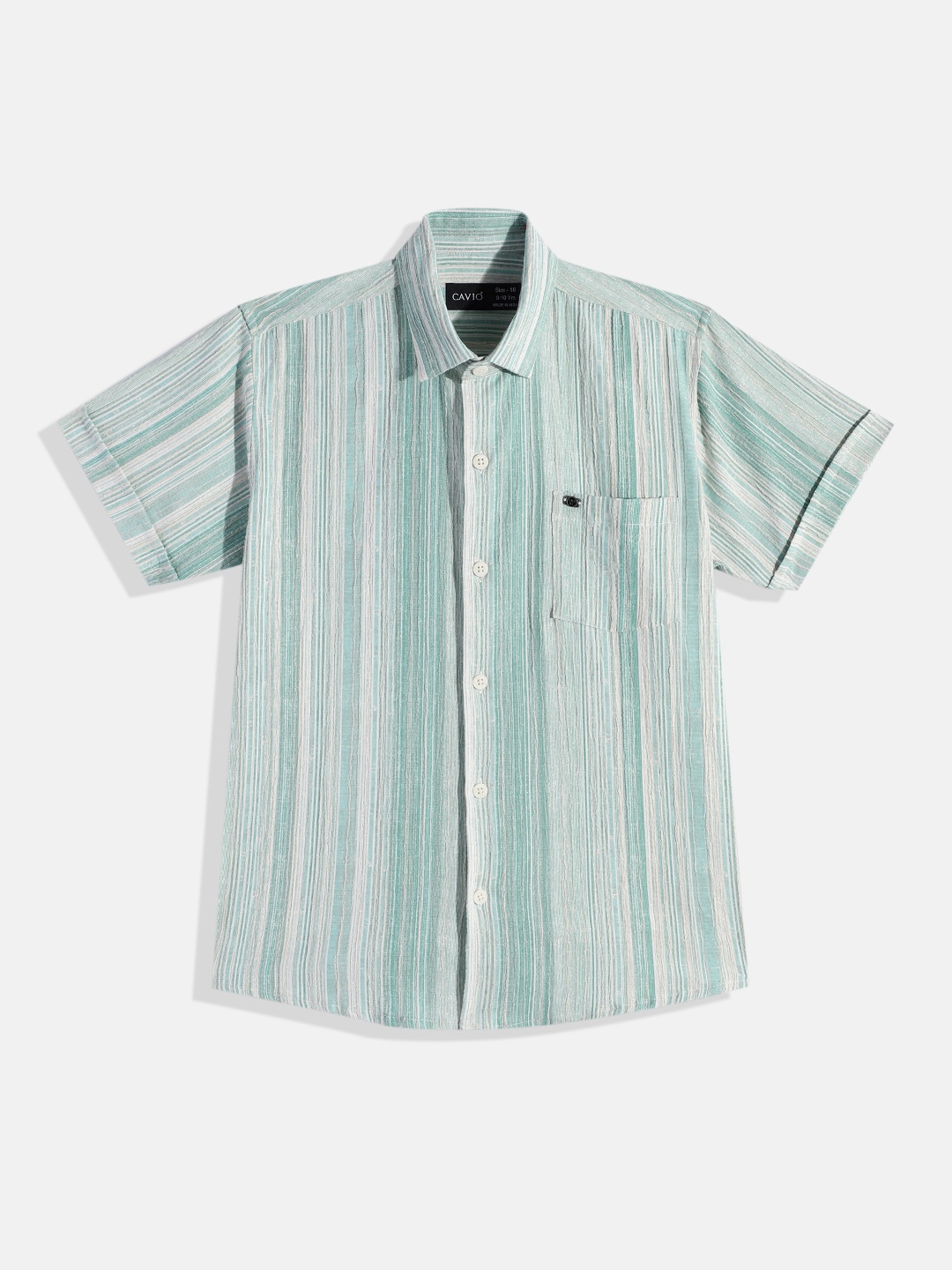 

CAVIO Boys Comfort Textured Striped Pure Cotton Casual Shirt, Green