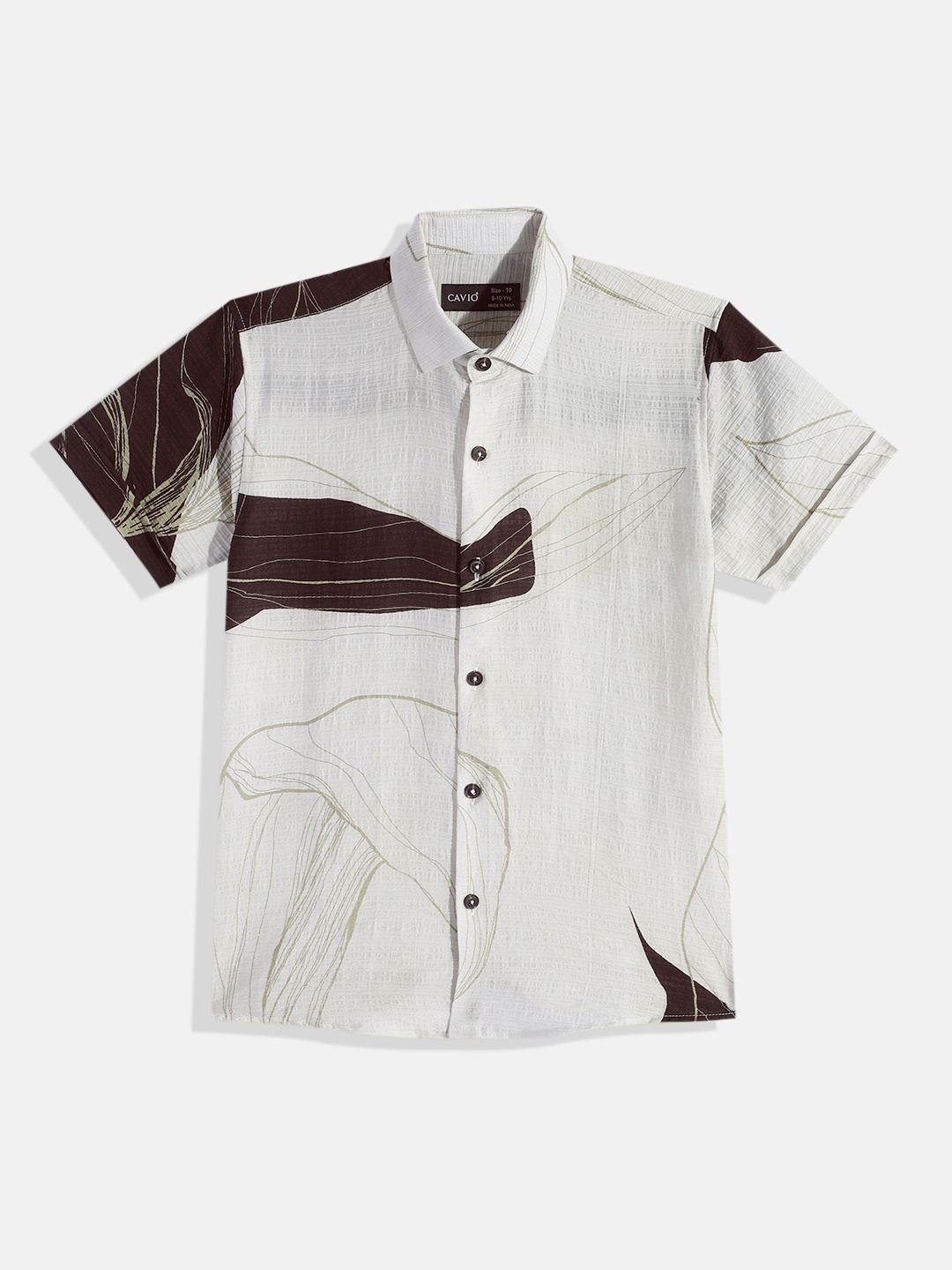 

CAVIO Boys Comfort Abstract Printed Wrinkle Free Casual Shirt, Cream