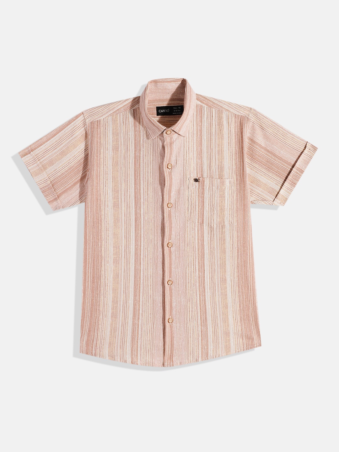 

CAVIO Boys Comfort Textured Striped Pure Cotton Casual Shirt, Peach