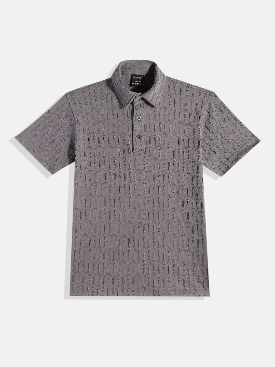 

CAVIO Boys Textured Polo Collar T-shirt, Taupe