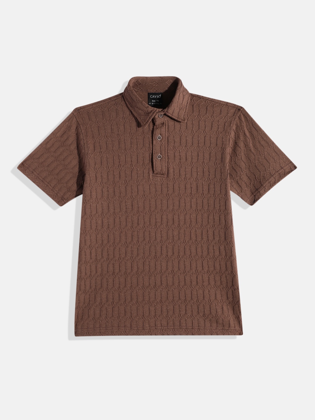 

CAVIO Boys Textured Polo Collar T-shirt, Brown