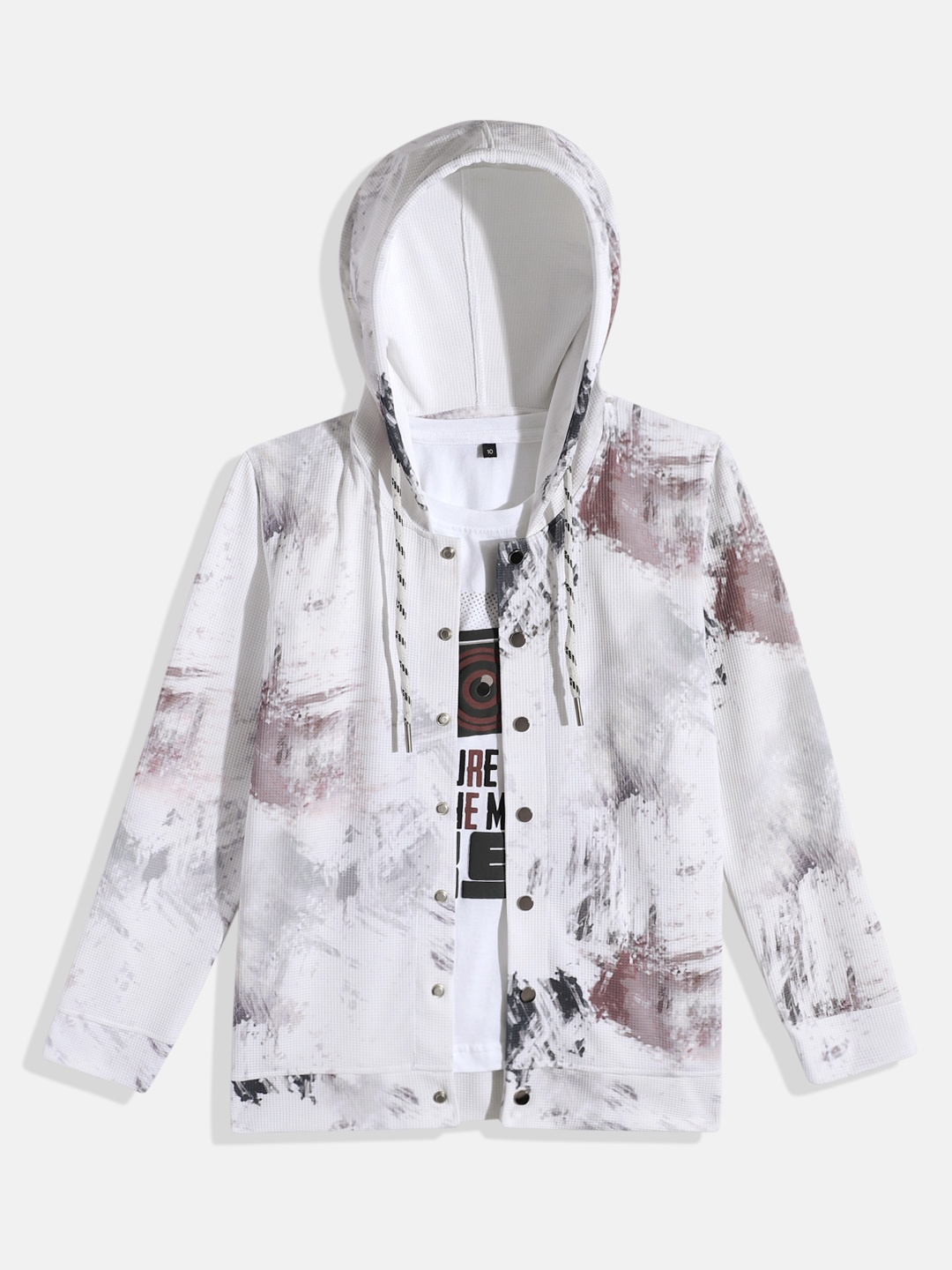 

CAVIO Boys Abstract Printed Lightweight Jacket with Tshirt, White