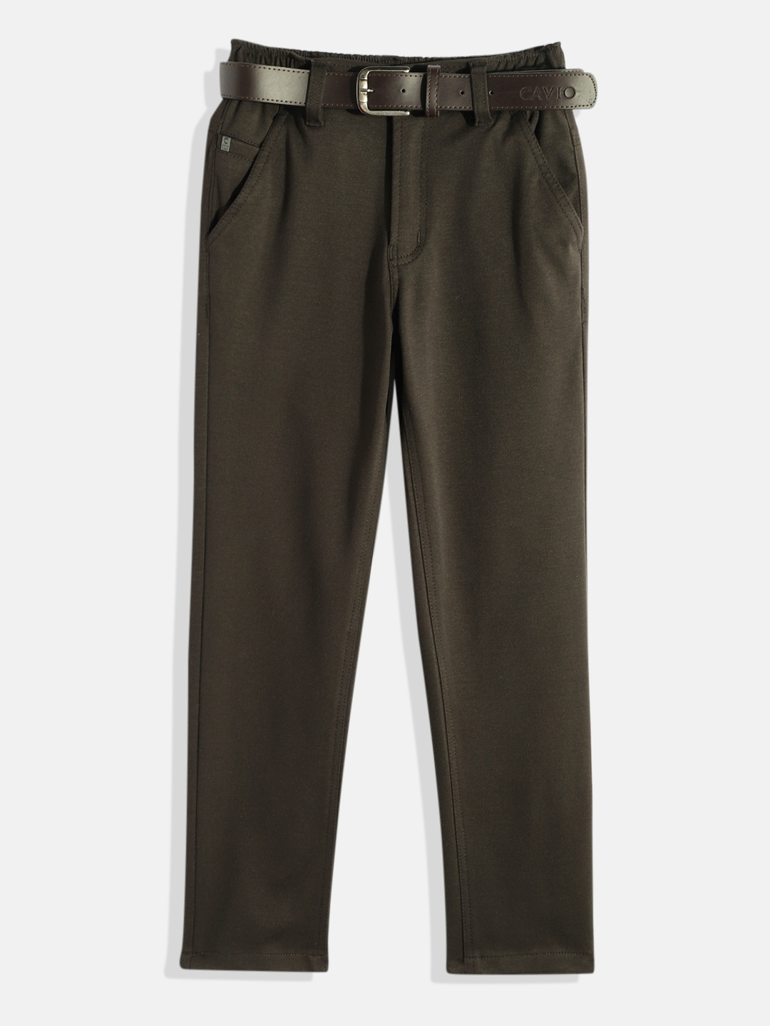 

CAVIO Boys Wrinkle Free Chambray Trousers With Belt, Brown