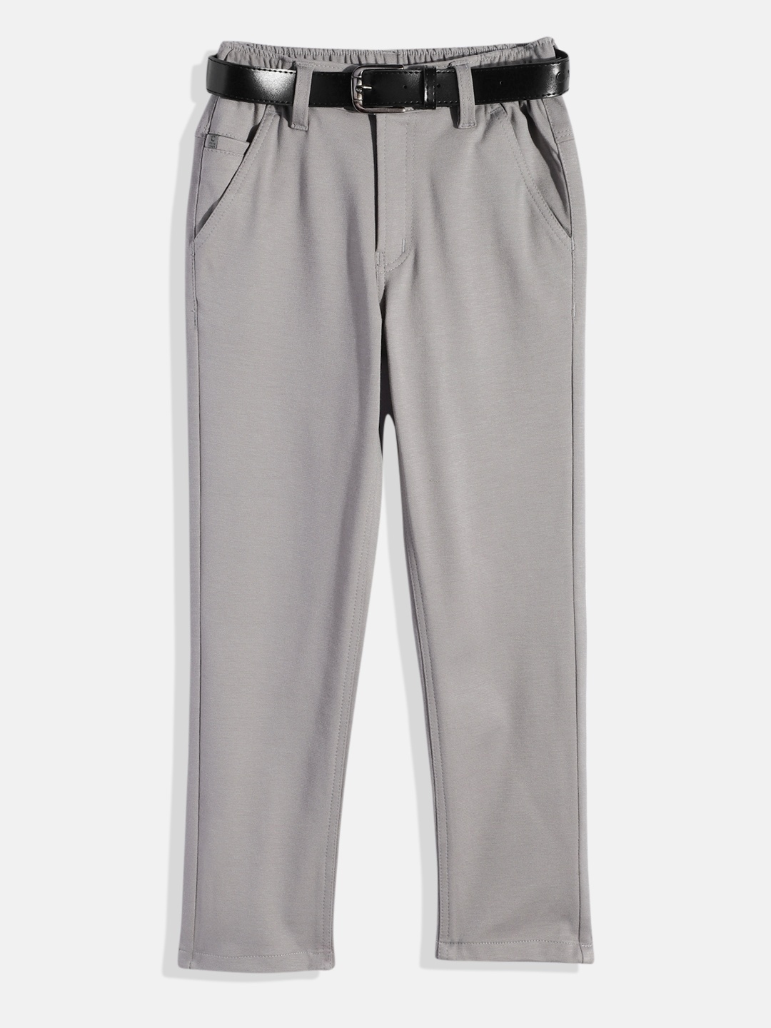 

CAVIO Boys Wrinkle Free Chambray Trousers With Belt, Grey
