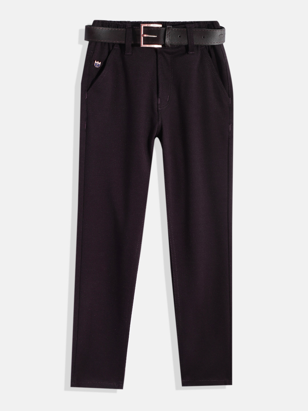 

CAVIO Boys Wrinkle Free Chambray Trousers With Belt, Violet