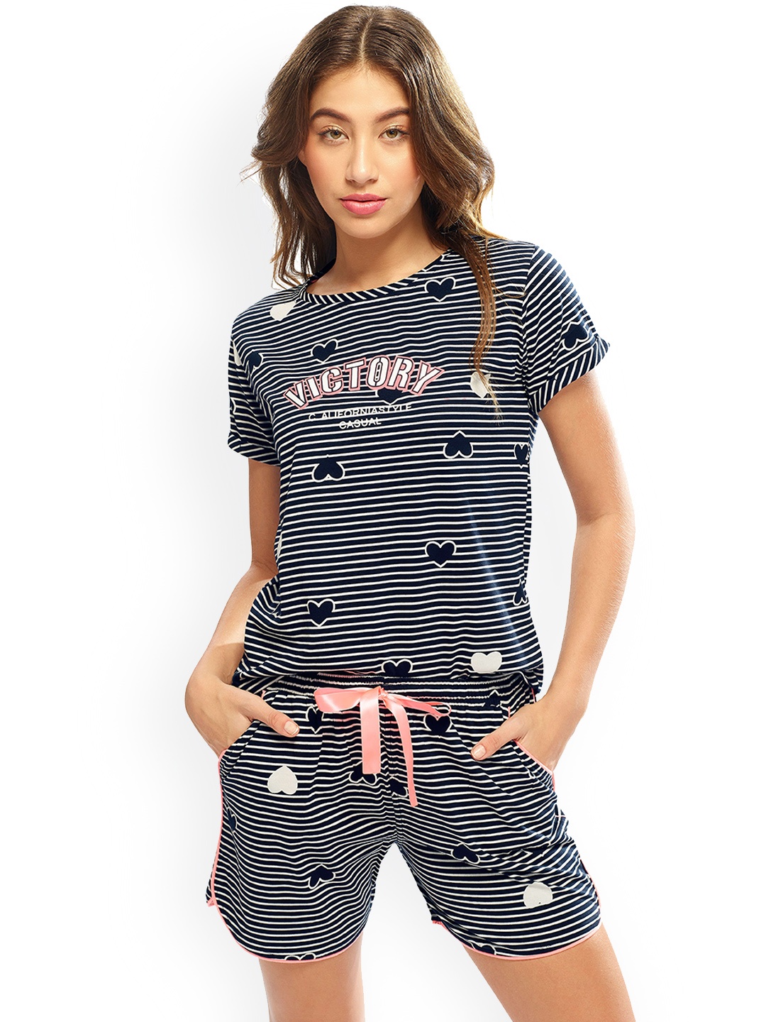 

Lotik Women Striped Night suit, Blue