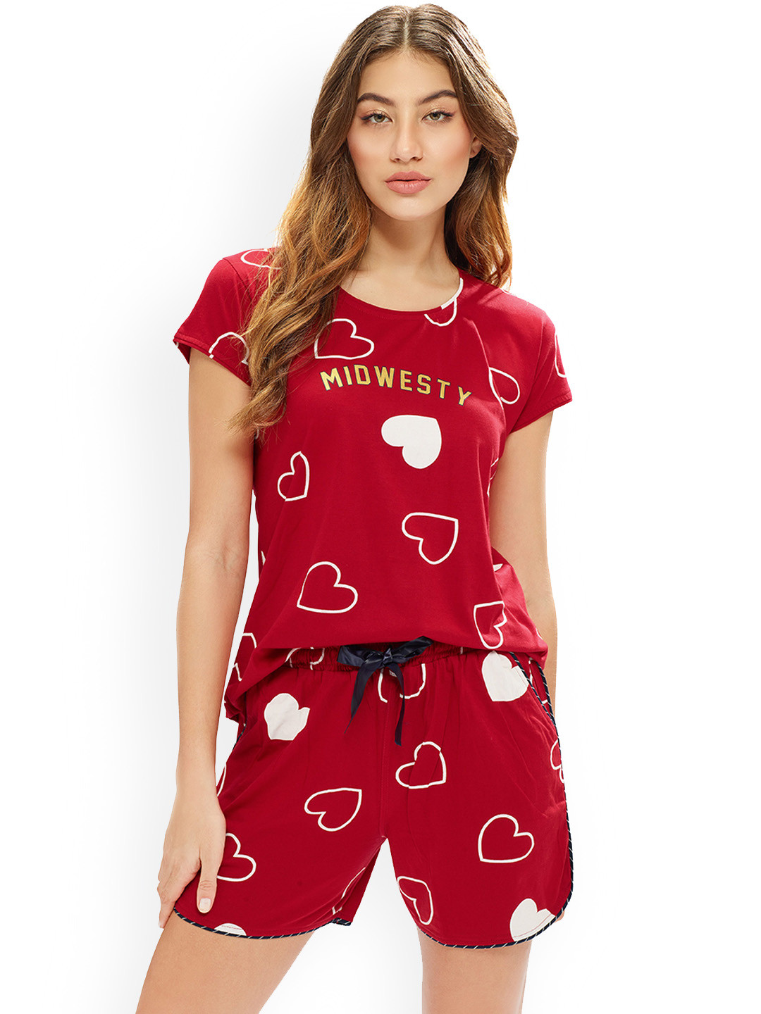 

Lotik Women Printed Night suit, Red