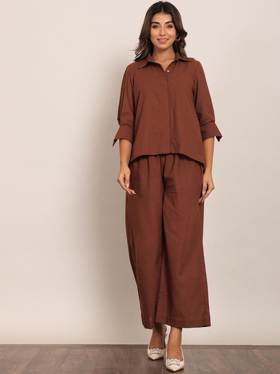 

KAORI BY SHREYA AGARWAL Shirt Collar Shirt With Trousers, Brown