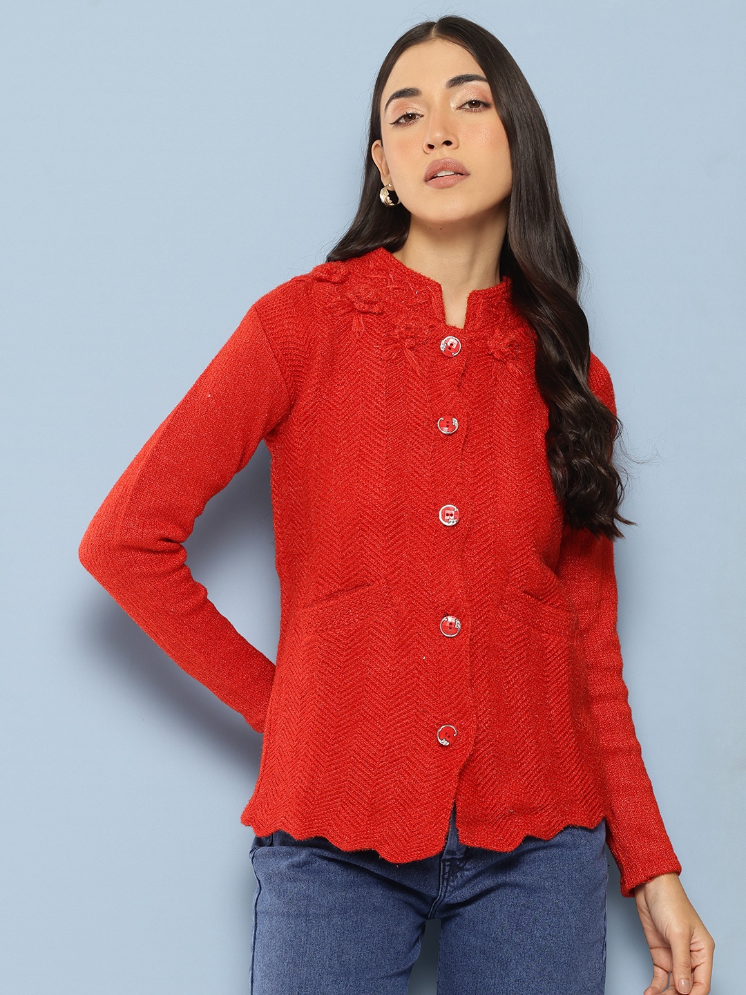 

Aarika Women Woollen Cardigan, Red