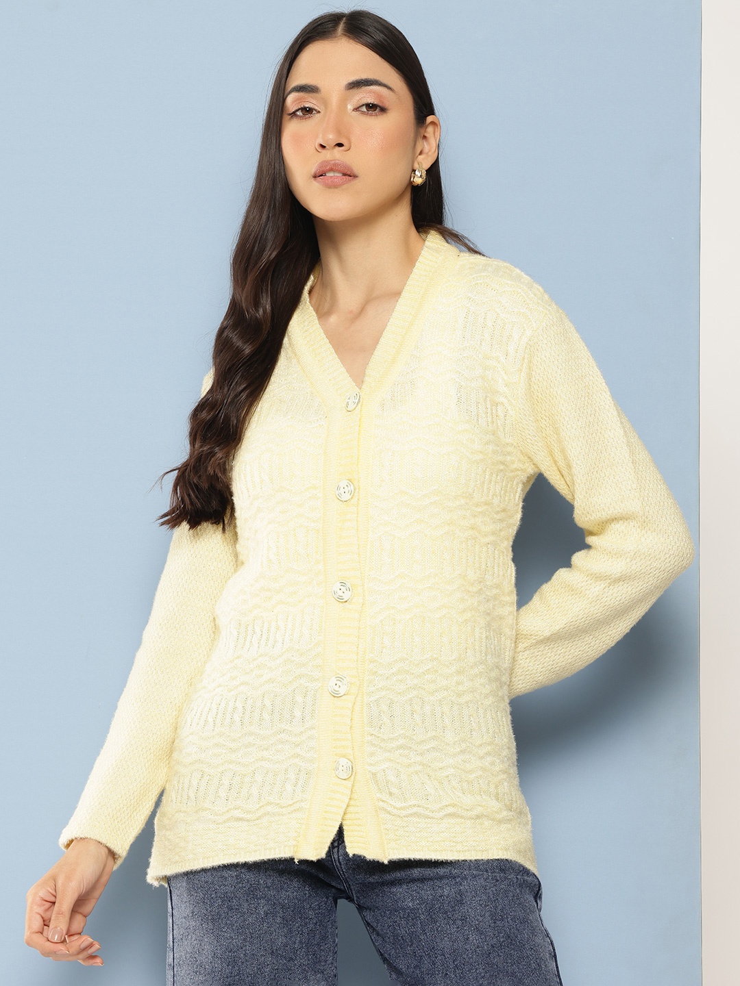 

Aarika Women Woollen Longline Cardigan, Yellow