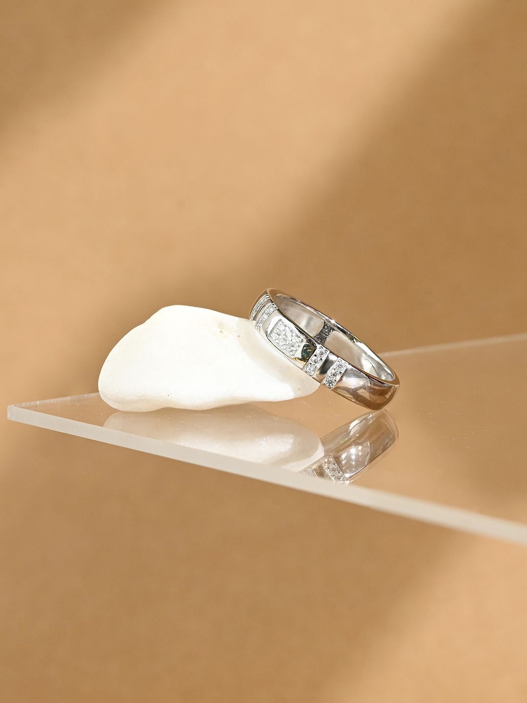 

TOUCH925 Men 925 Pure Silver Cubic Zirconia Stone Studded Adjustable Finger Ring