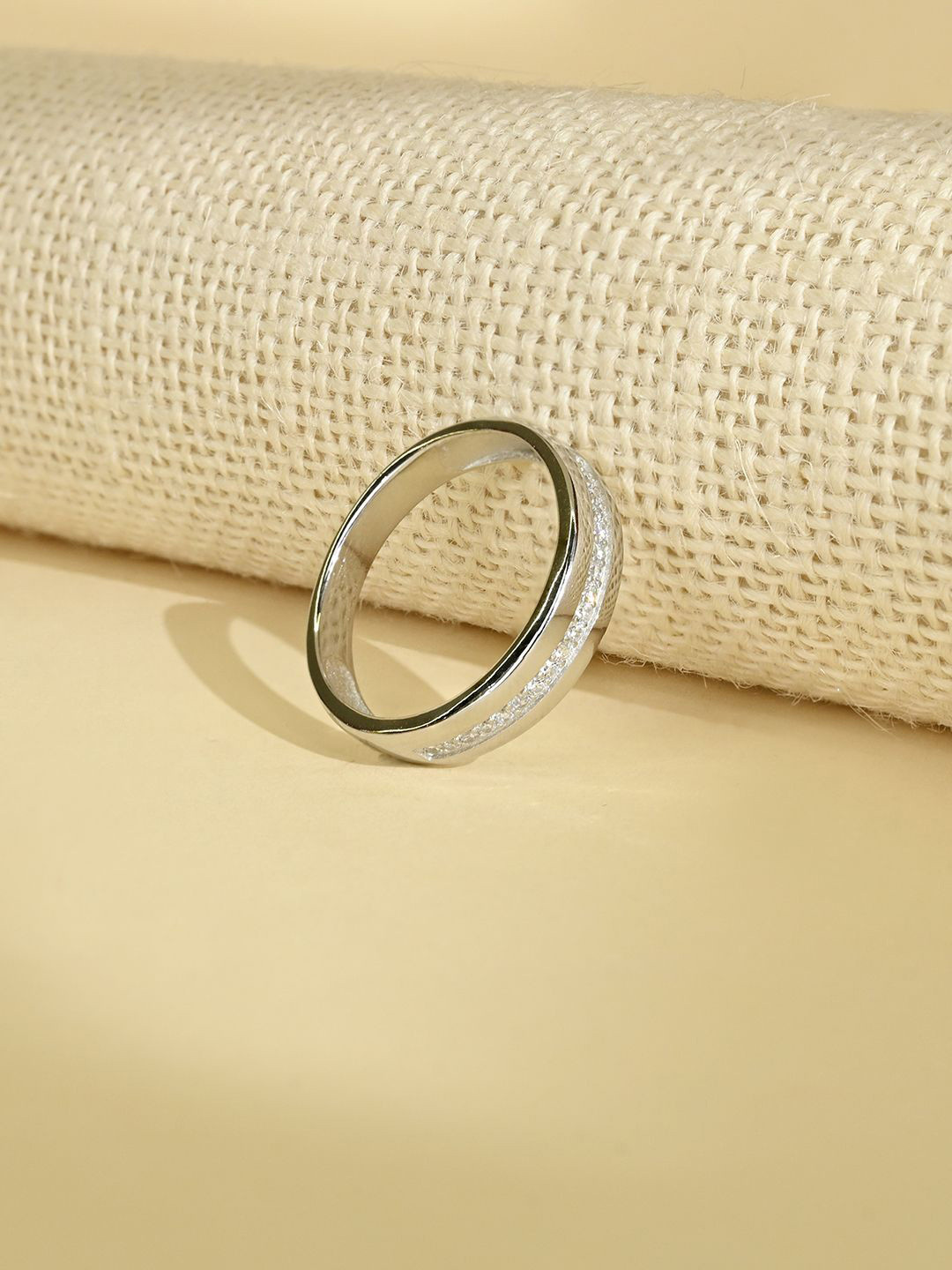 

TOUCH925 Men Silver-Plated Cubic Zirconia Studded Adjustable Finger Ring