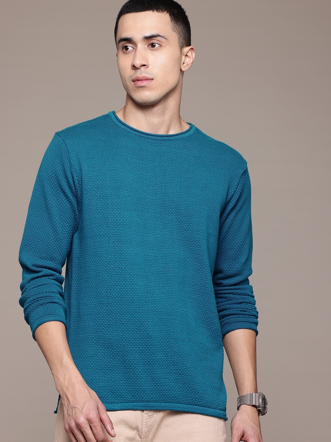 

The Roadster Lifestyle Co. Self Design Pure Cotton Pullover, Teal
