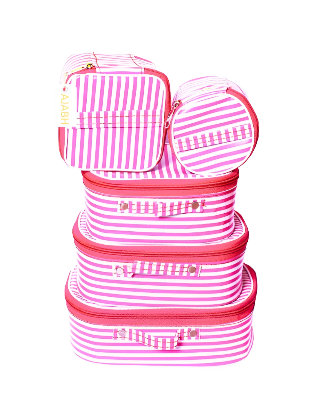 

Ajabh Pink 5 Pieces Striped Printed Wardrobe Makeup Organisers