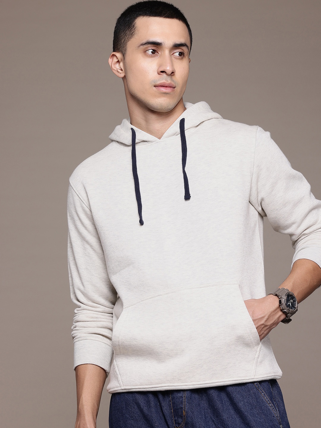 

The Roadster Lifestyle Co. Solid Hooded Sweatshirt, Grey melange