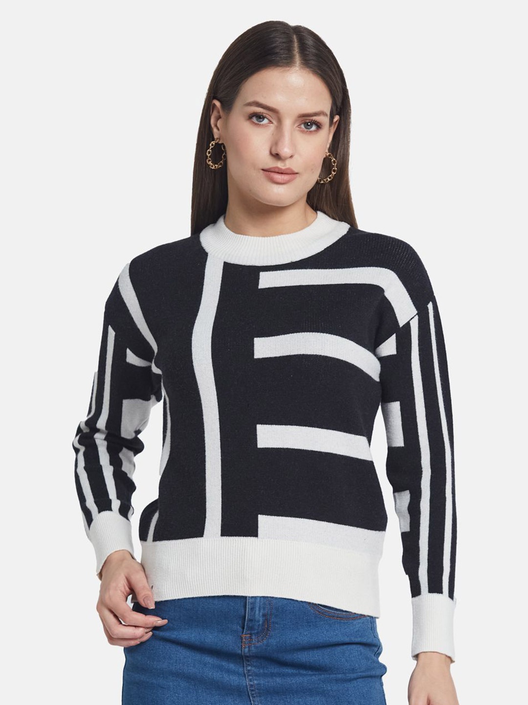 

METTLE Women Printed Pullover, Black