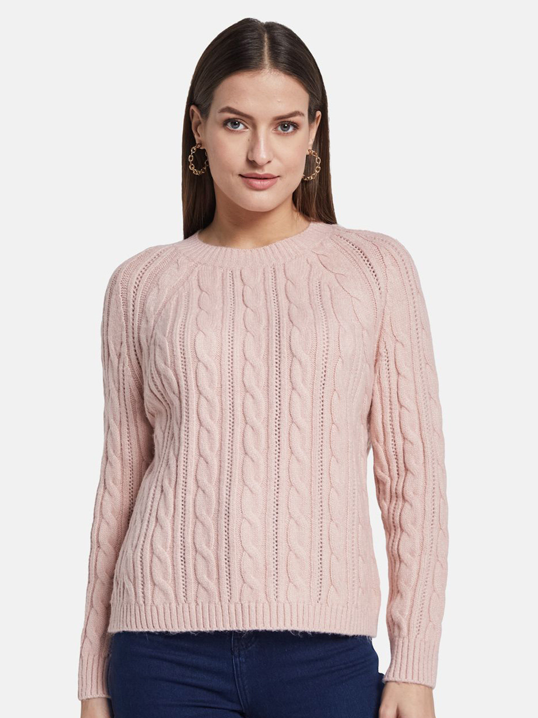 

METTLE Women Cable Knit Pullover, Pink