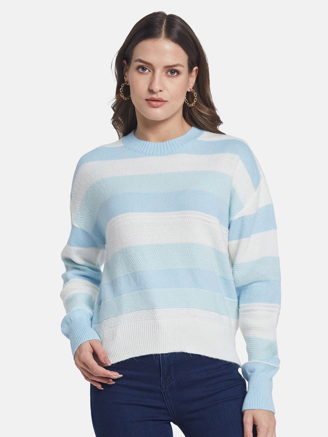 

METTLE Women Striped Pullover, Green