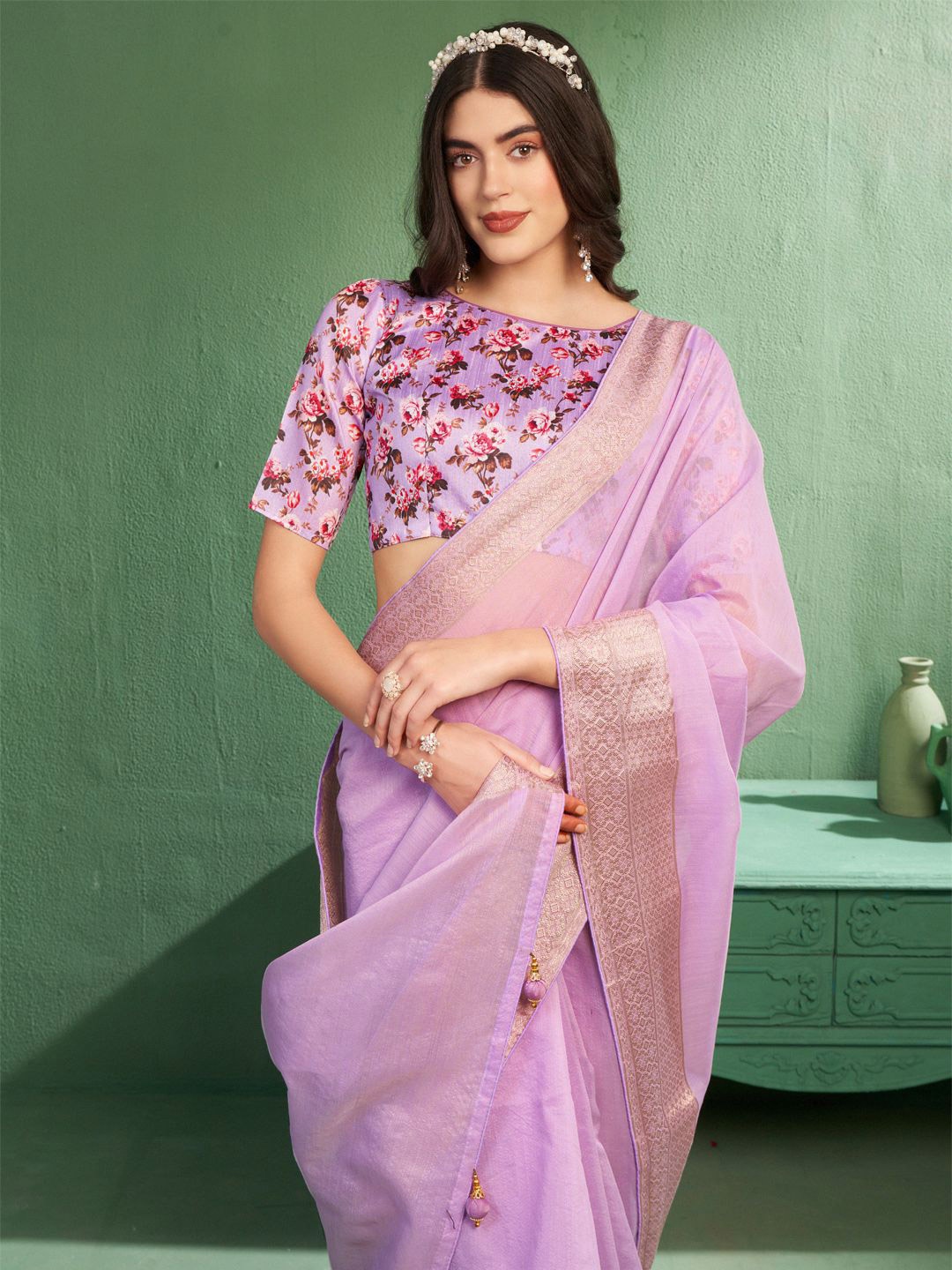 

Sangria Coimbatore Cotton Saree With Blouse Piece, Purple
