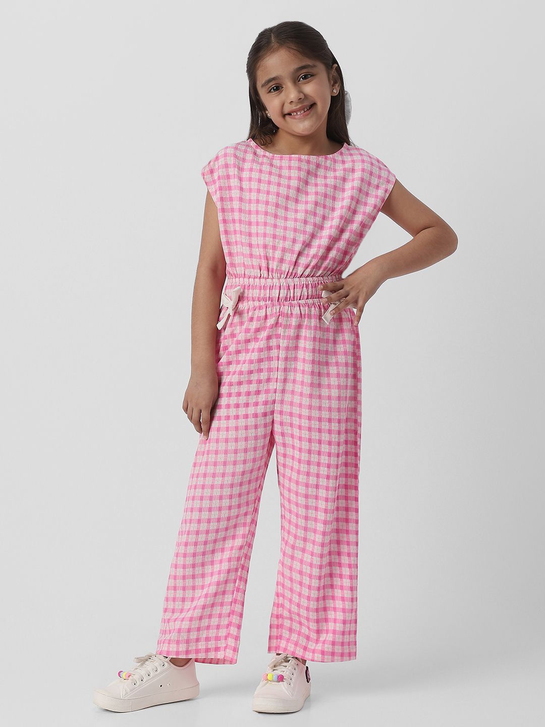 

Nauti Nati Girls Checked Basic Jumpsuit, Pink