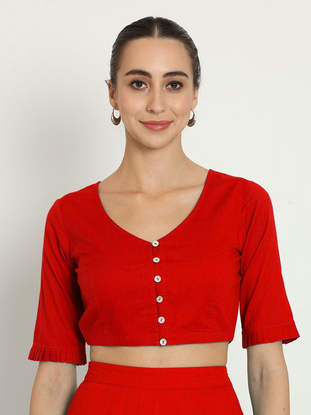 

Thevasa Slope Neck Saree Blouse, Red