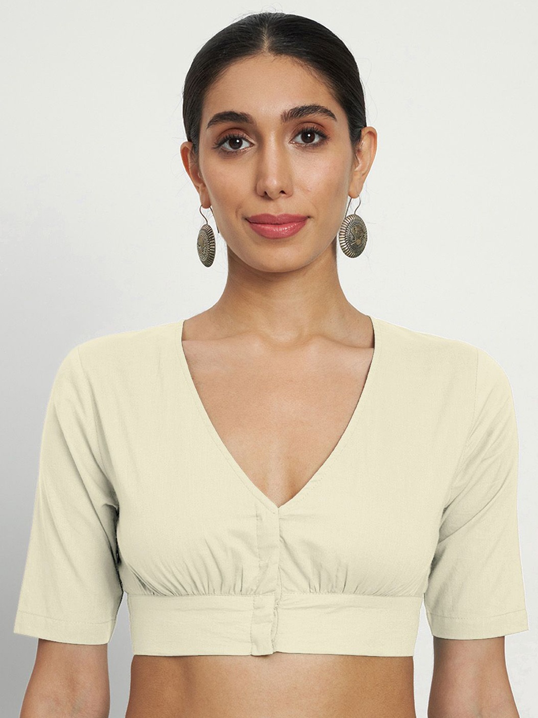 

Thevasa V Neck Graceful Pleat Saree Blouse, Off white