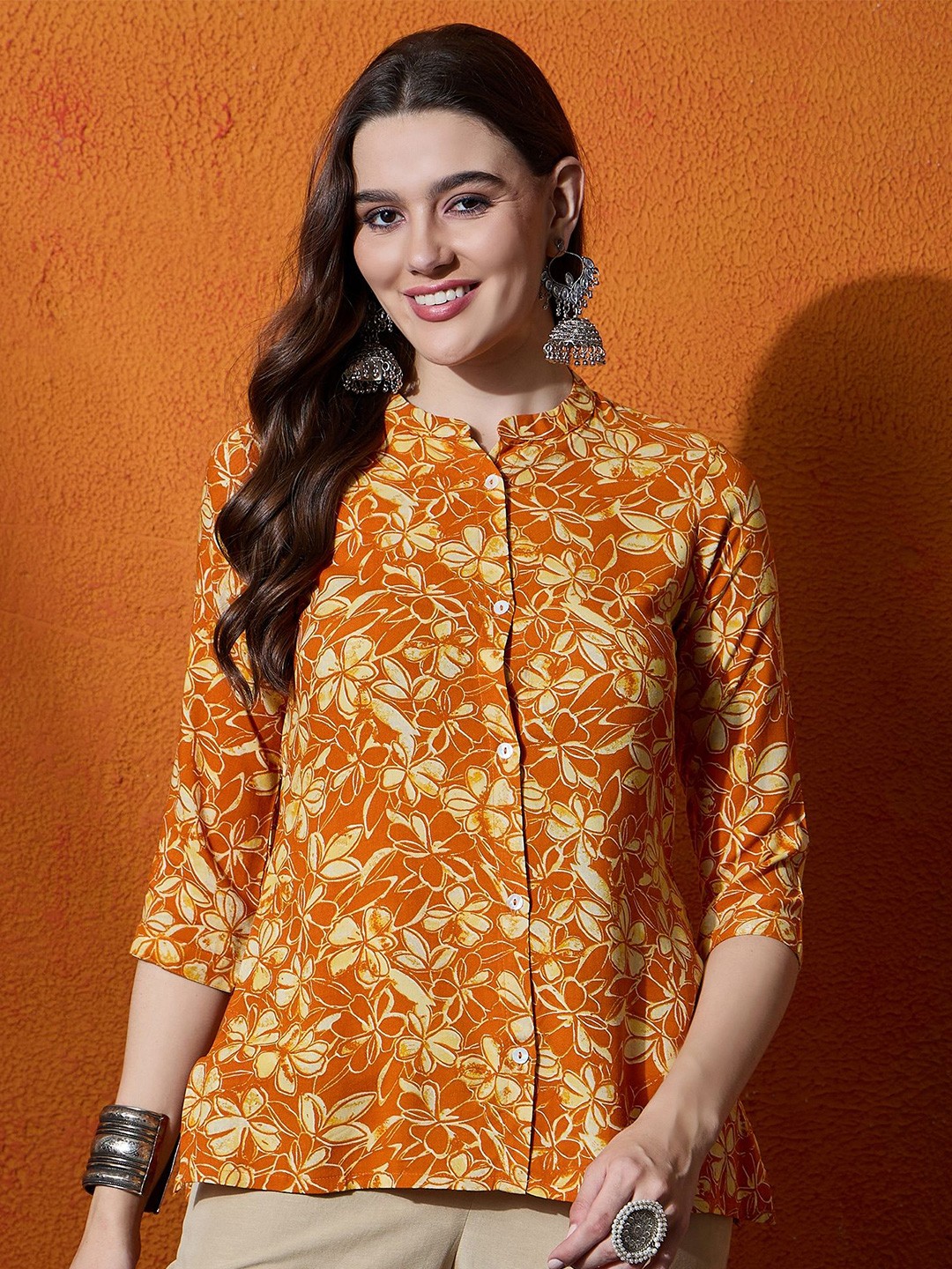 

Anouk Ethnic Motifs Printed Pleated Kurti, Orange