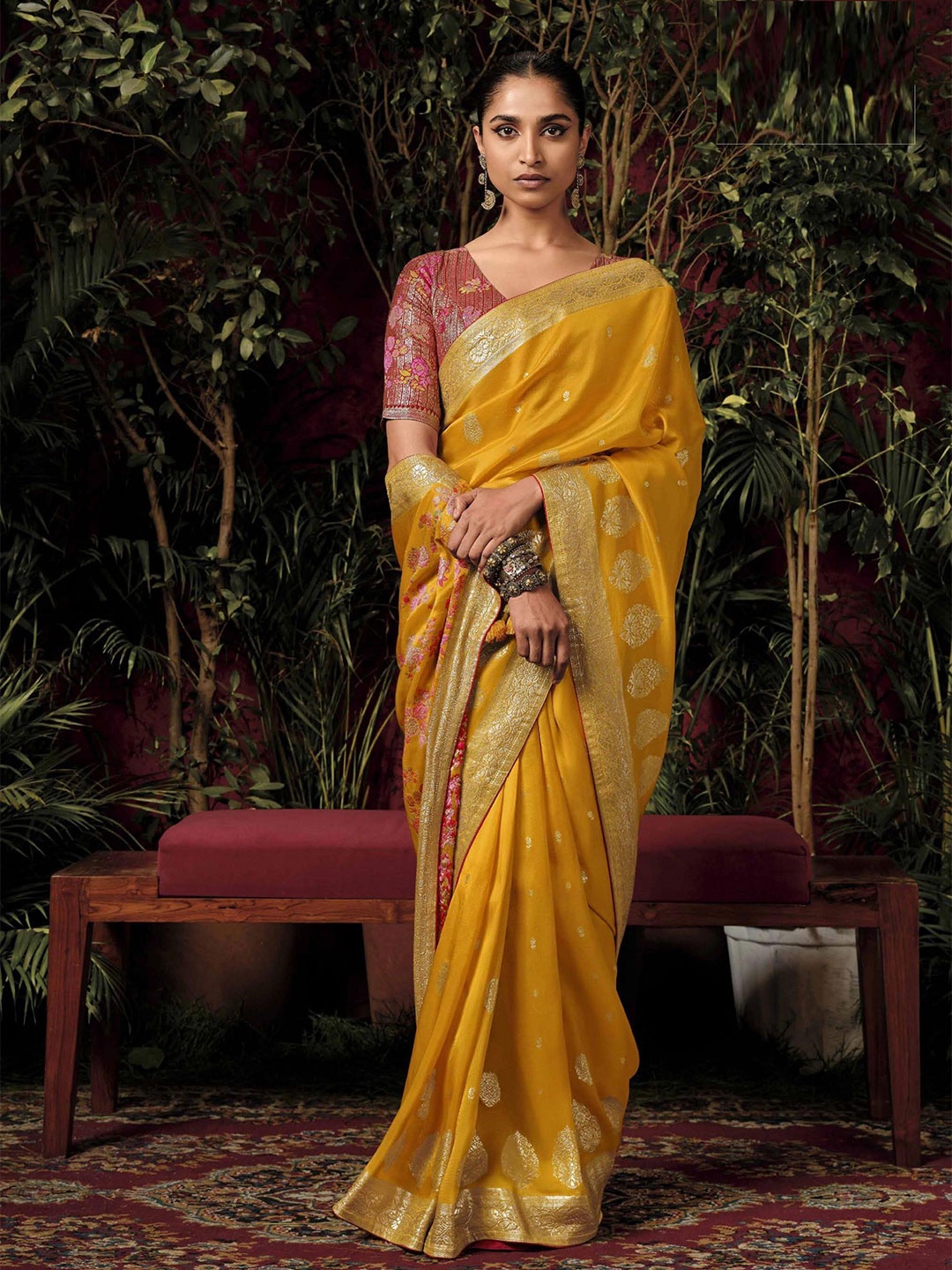 

MAHALASA Ethnic Motifs Zari Pure Silk Designer Banarasi Saree, Yellow