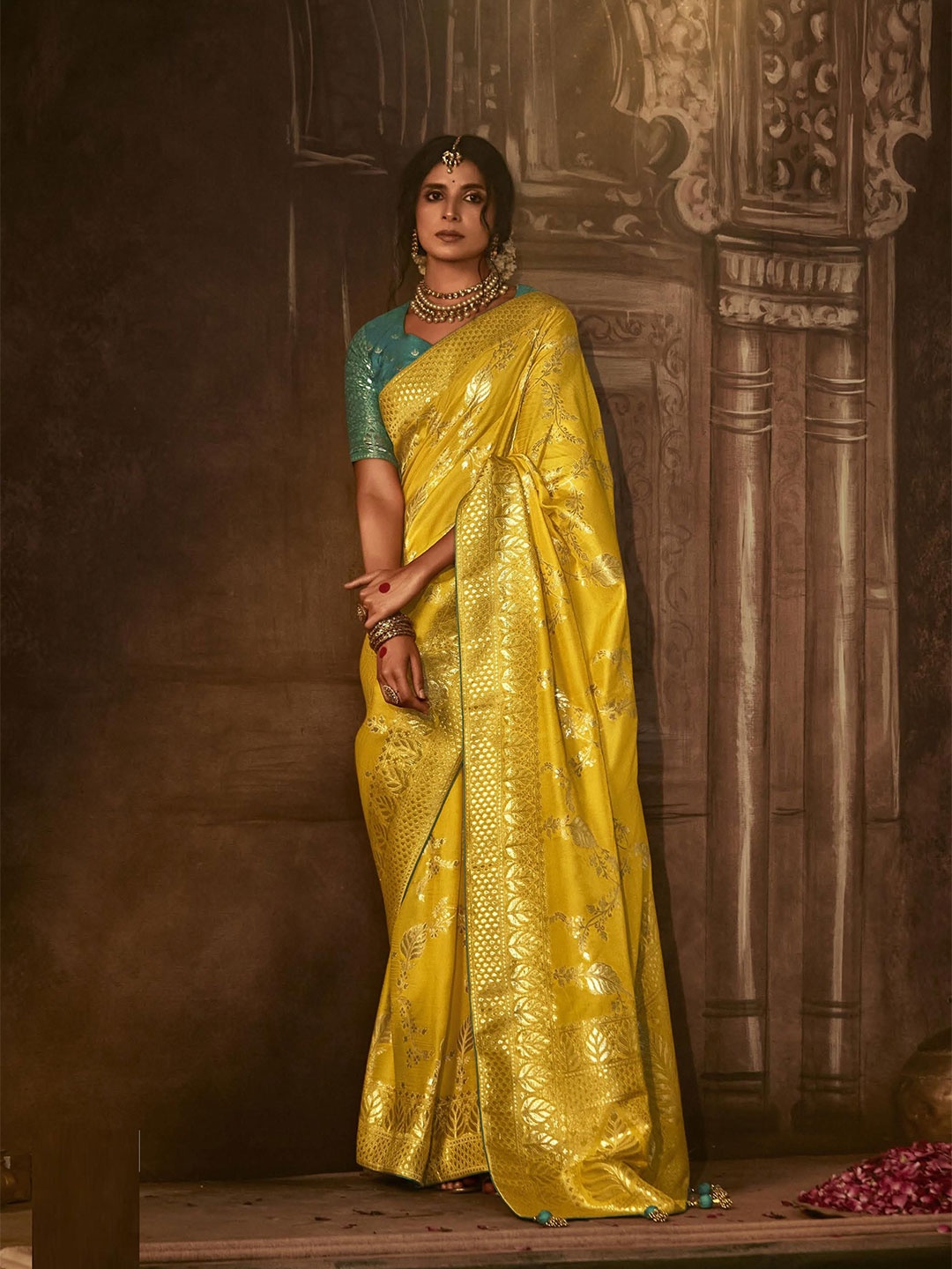 

MAHALASA Ethnic Motifs Zari Pure Silk Designer Banarasi Saree, Yellow